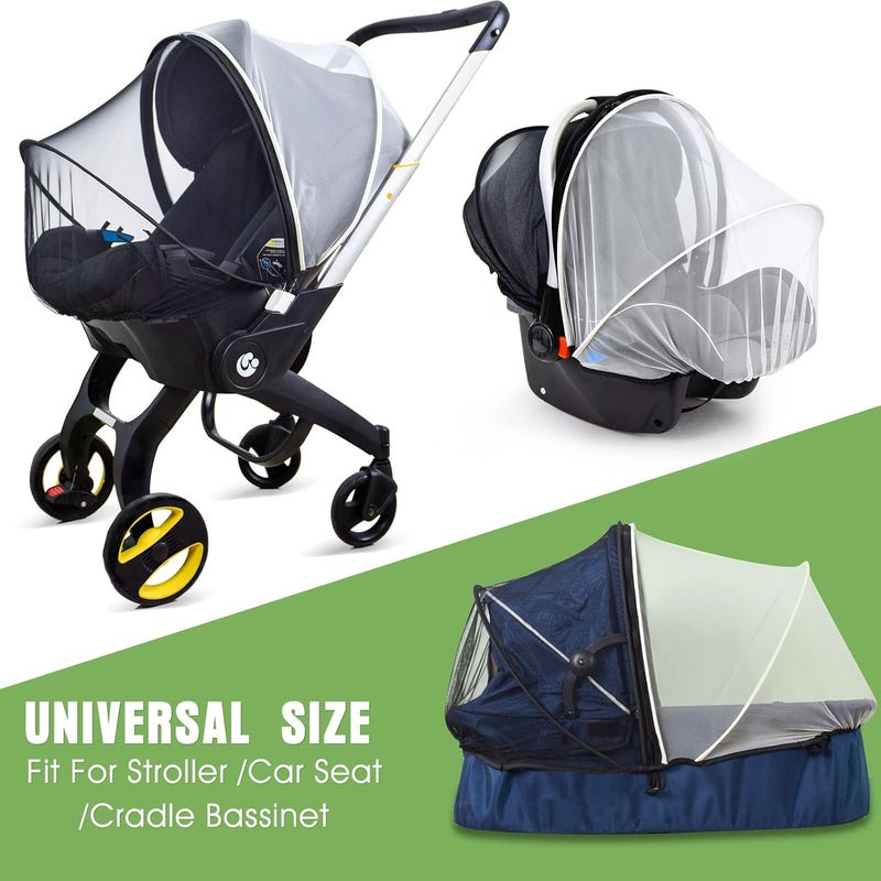 Sysmie Car Seat Mosquito Net Cover, Mosquito Net for Stroller, Sun Shade for Strollers Easy to Open and ClosDouble Zipper Design, Easy Use for Strollers, Car seat,Bassinet,Cradle (Black/White) - Image 3